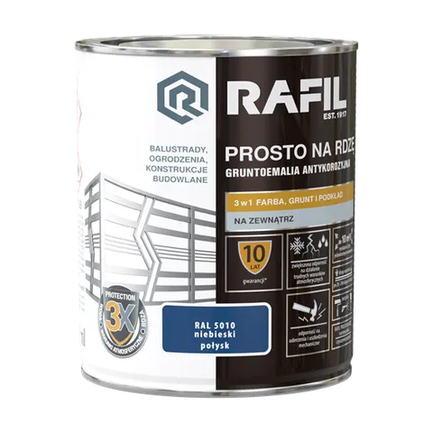 Farba RAFIL Prosto na Rdzę niebieski RAL 5010 połysk 0,75l