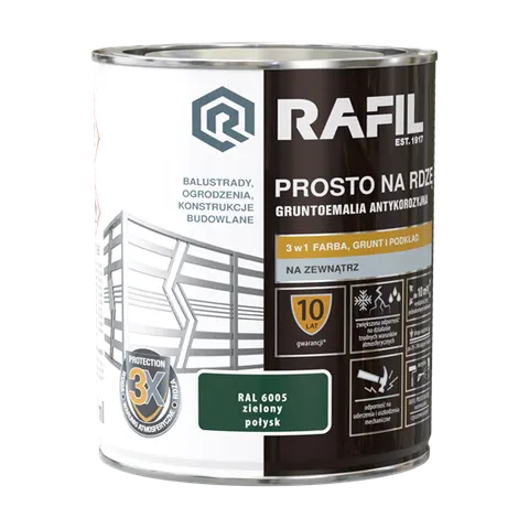 Farba RAFIL Prosto na Rdzę zielony RAL 6005 połysk 0,75l