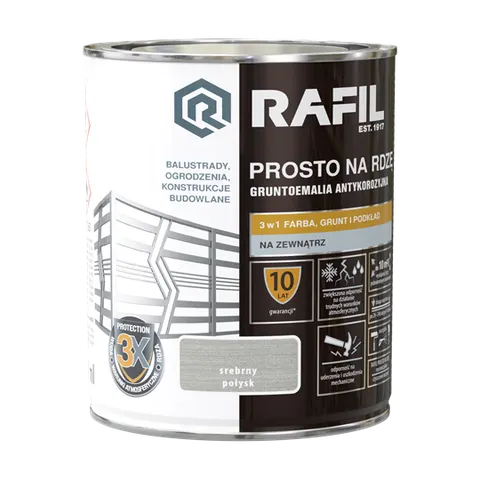 Farba RAFIL Prosto na Rdzę srebrny połysk 0,75L