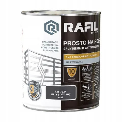 Farba RAFIL Prosto na Rdzę szary grafitowy RAL 7024 mat 0,75l