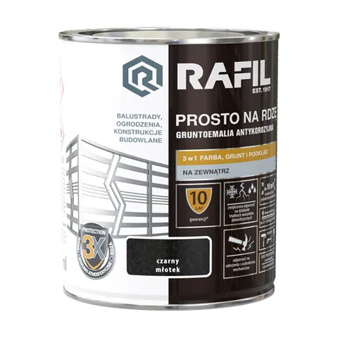 Farba RAFIL Prosto na Rdzę czarny młotkowy 0,75l