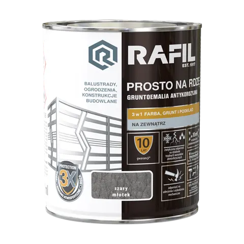 Farba RAFIL Prosto na Rdzę szary młotkowy 0,75L