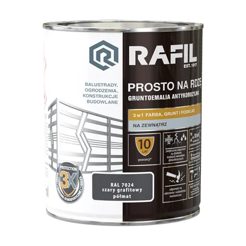 Farba RAFIL Prosto na Rdzę szary grafitowy RAL 7024 półmat 0,75l