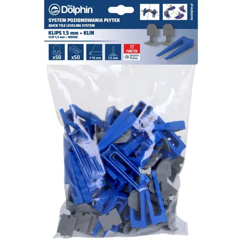 Blue Dolphin System Poziomowania Płytek klips 1,5mm - 50 szt. + klin 50 szt.