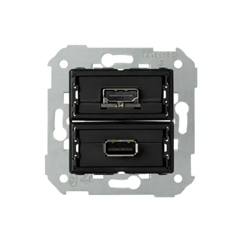 SIMON82 Gniazdo USB + HDMI (V1.4), żeńskie. Podłączenie HDMI kątowe. !Wymagana puszka podtynkowa wielopolowa (nie łączona)