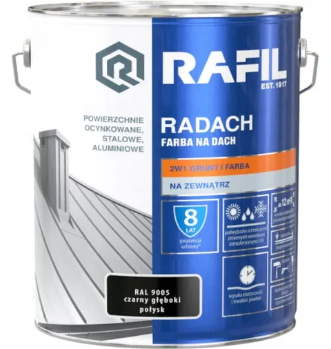 Rafil RADACH farba na dach 2w1 czarny głęboki połysk RAL9005 10L