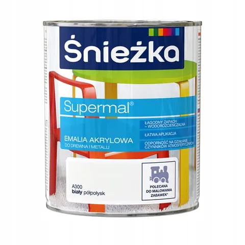 ŚNIEŻKA SUPERMAL Emalia akrylowa biały półpołysk A300 0,8L