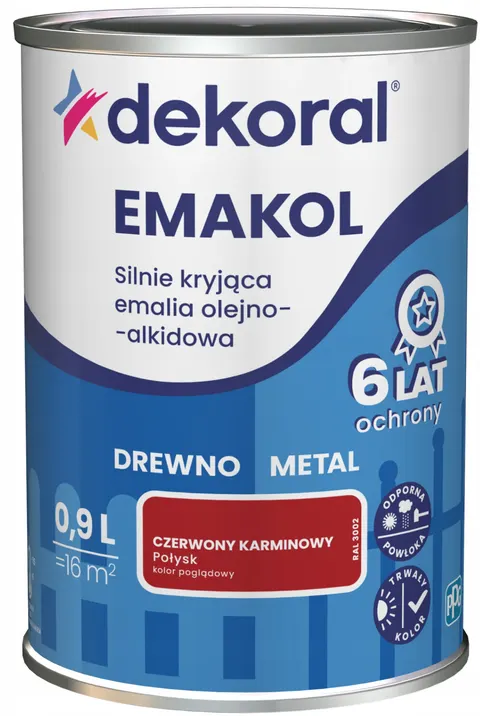 DEKORAL Emalia EMAKOL STRONG czerwony karminowy połysk 0,9 L