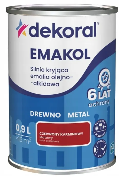 DEKORAL Emalia EMAKOL STRONG czerwony karminowy mat 0,9 L