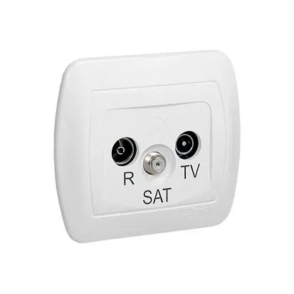 AKORD Gniazdo antenowe R-TV-SAT przelotowe; białe