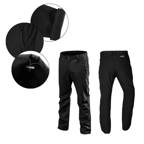 NEO TOOLS Ciepłe spodnie robocze Softshell , czarne, r. L