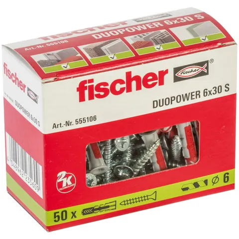 FISCHER Kołek z wkrętem DuoPower 6x30s 50 szt.