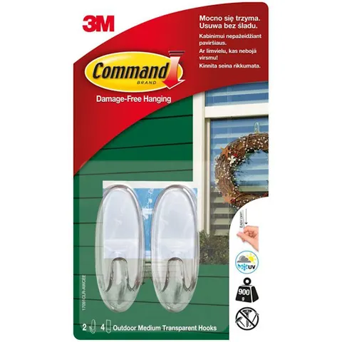 Command Outdoor 2 przezroczyste haki, 4 średnie paski