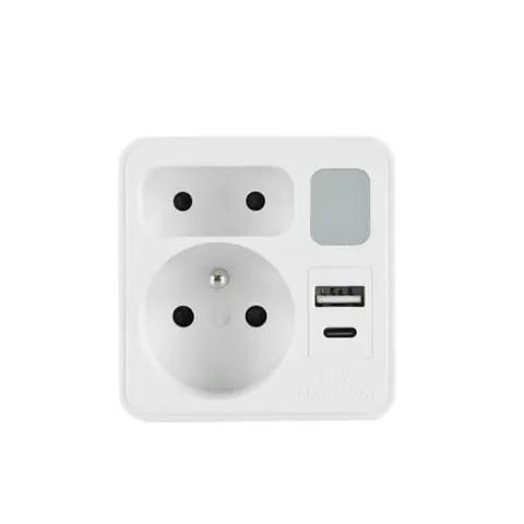 PLASTROL Rozgałęźnik sieciowy dwukrotny z lampką + 1x USB + 1x USB-C