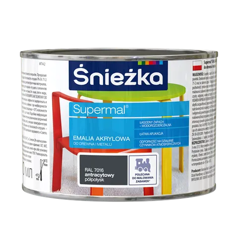 ŚNIEŻKA Emalia akrylowa SUPERMAL RAL7016 antracyt 0,4L półpołysk