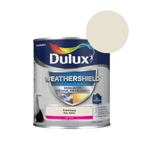 DULUX Emalia Weathershield do drewna, metalu i PCV 0,7L kremowy