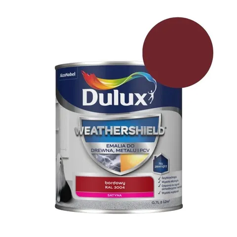 DULUX Emalia Weathershield do drewna, metalu i PCV 0,7L bordowy