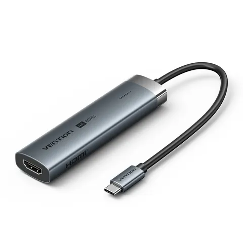 Stacja dokująca 5w1 vention usb-c 100w pd 5gbps 4k@60hz srebrna