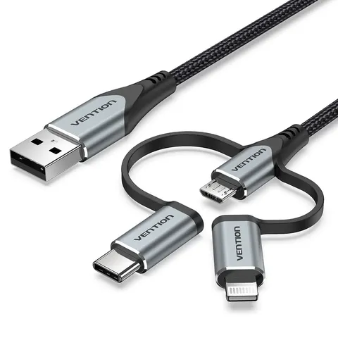 Kabel 3w1 vention usb-a do microusb/usb-c/lightning 1m