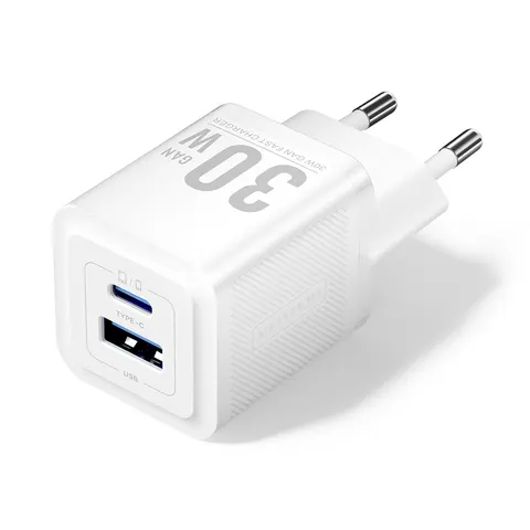 ładowarka vention 1x usb-a 1x usb-c gan 30w biała
