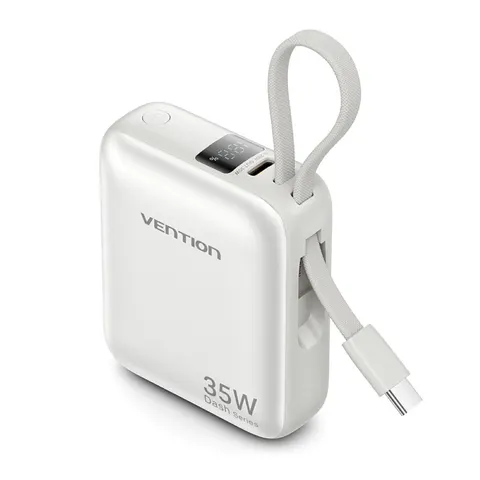 Powerbank vention 10000mah 35w pd z wbudowanym kablem usb-c beżowy