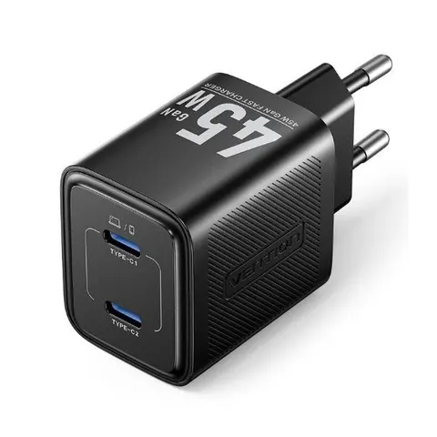 ładowarka vention 45w gan pd 2x usb-c czarna