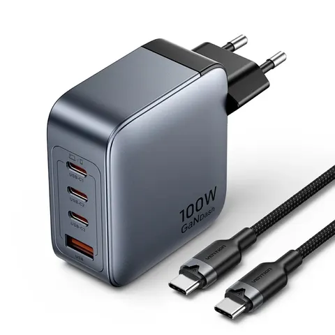 ładowarka vention 100w gan 1x usb-a 3x usb-c + kabel usb-c do usb-c 1m TZ-FETH0-EU