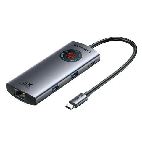 Stacja dokująca usb-c 6w1 vention 8k 30hz 100w pd z wyświetlaczem led