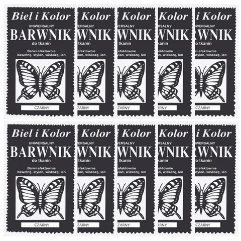 BARWNIK Barwniki farby do tkanin CZARNY 10 g, pakiet 10 szt.