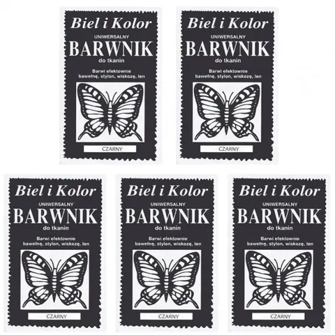 BARWNIK Barwniki farby do tkanin CZARNY 10 g, pakiet 5 szt.