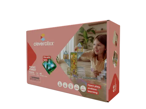 Zestaw Magiczny Ogród + świecący element - klocki magnetyczne 65 el., Cleverclixx