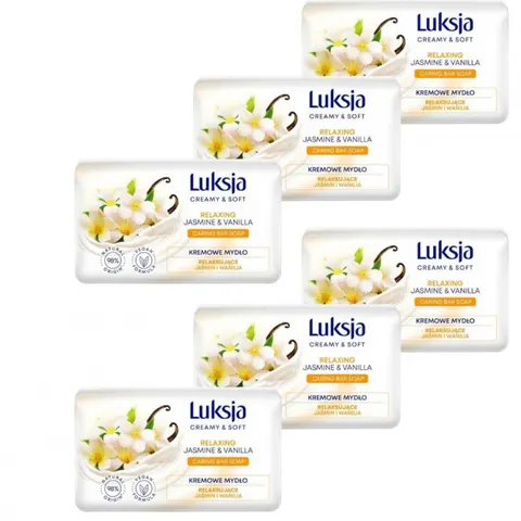 LUKSJA CREAMY & SOFT Kremowe mydło w kostce JAŚMIN I WANILIA 90 g, pakiet 6 szt.
