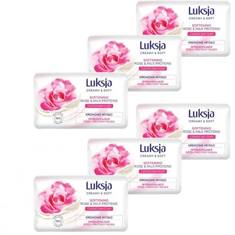 LUKSJA CREAMY & SOFT Mydło w kostce RÓŻA & PROTEINY MLEKA 90 g, pakiet 6 szt.
