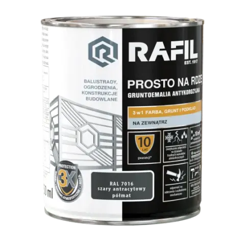 RAFIL Emalia prosto na rdzę RAL 7016 szary antracytowy półmat 0,75L