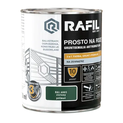 RAFIL Emalia prosto na rdzę RAL 6005 zielony półmat 0,75L