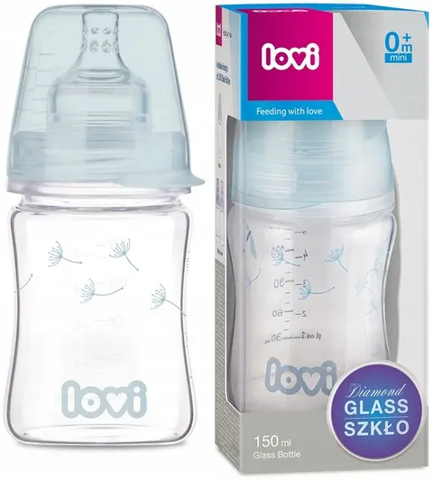 LOVI Diamond Glass butelka szklana 150ml + smoczek