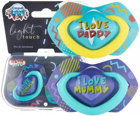 Canpol smoczek symetryczny neon love + etui 18m+