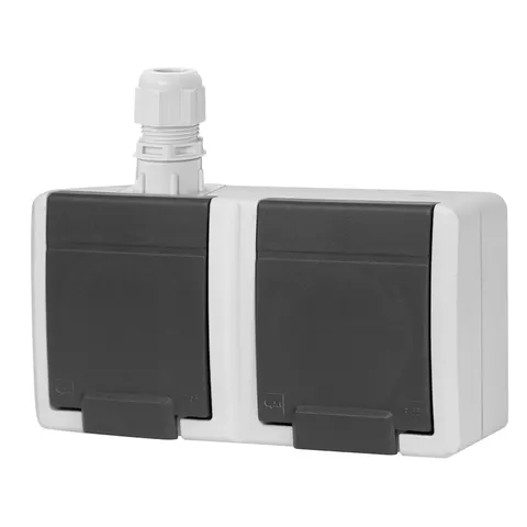 AQUANT 2K gniazdo natynkowe podwójne z uziemieniem bryzgoszczelne 2x2P+Z IP65, szary; 5042-65 ELEKTRO-PLAST NASIELSK