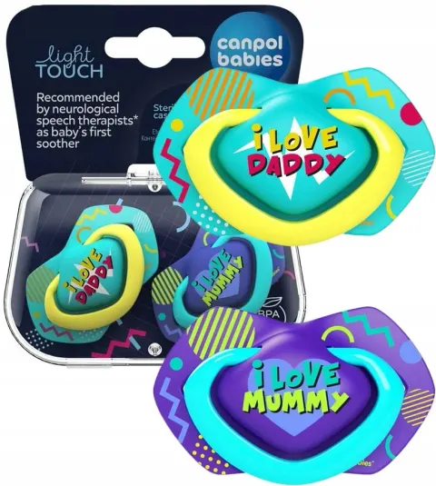 Canpol smoczek symetryczny neon love + etui 0-6m