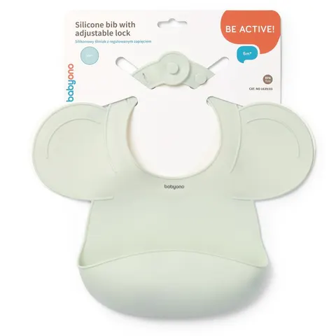Babyono Silikonowy Śliniak Z Kieszonką I Regulowanym Zapięciem Miętowy 6m+