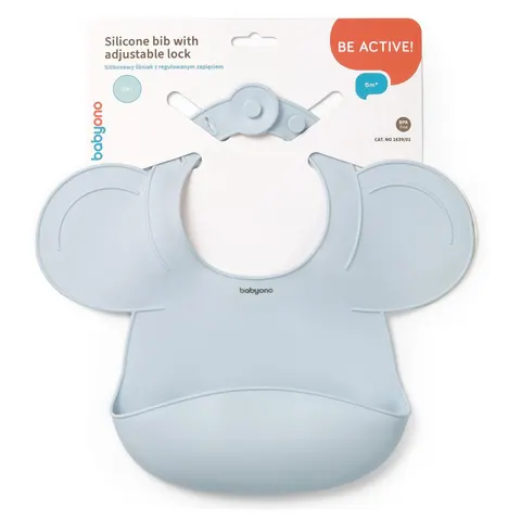 Babyono Silikonowy Śliniak Z Kieszonką I Regulowanym Zapięciem Niebieski 6m+