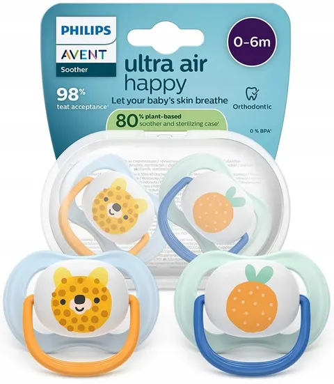 Philips avent smoczek uspokajający ultra air happy boy 0-6m 2szt