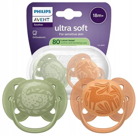 Philips avent smoczek uspokajający ultra soft 18m+ 2szt + etui