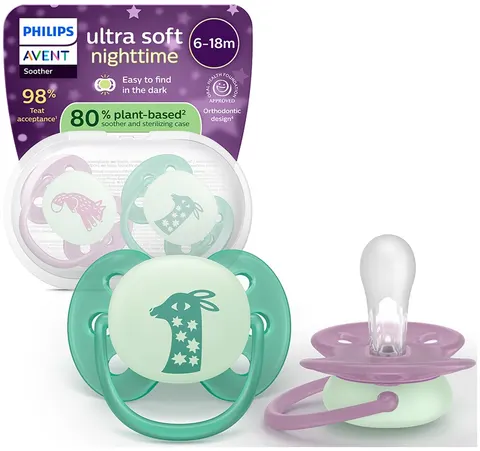 Philips Avent smoczek uspokajający ultra soft 6-18m 2szt Nighttime
