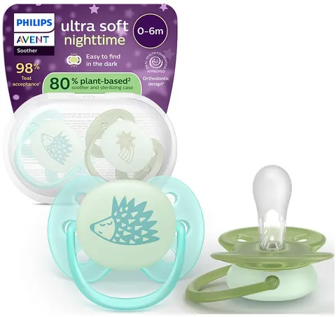 Philips Avent smoczek uspokajający ultra soft 0-6m 2szt Nighttime