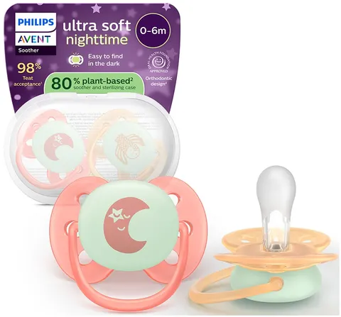 Philips Avent smoczek uspokajający ultra soft 0-6m 2szt Nighttime