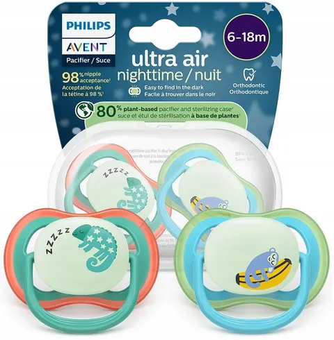 Philips Avent smoczek uspokajający ultra air 6-18m 2szt + Etui