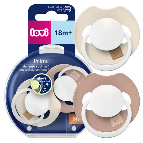 Smoczek silikonowy dynamiczny Lovi Prime 18m+ Glow/Blush 2szt