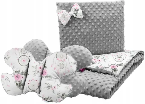 Babymam kocyk minky do wózka poduszka kołderka motylek 3w1