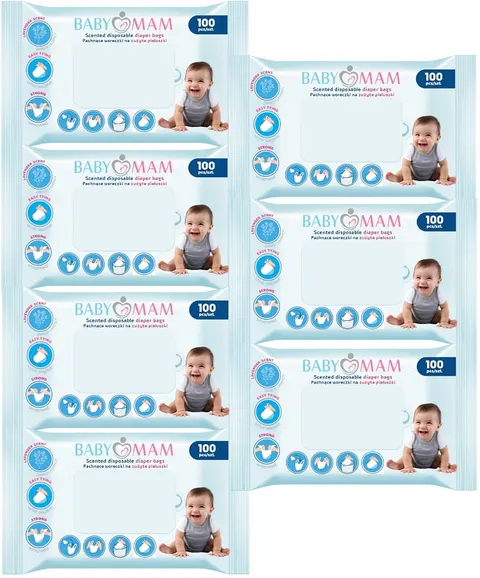 7x pachnące woreczki na zużyte pieluszki Babymam 700szt 7pak